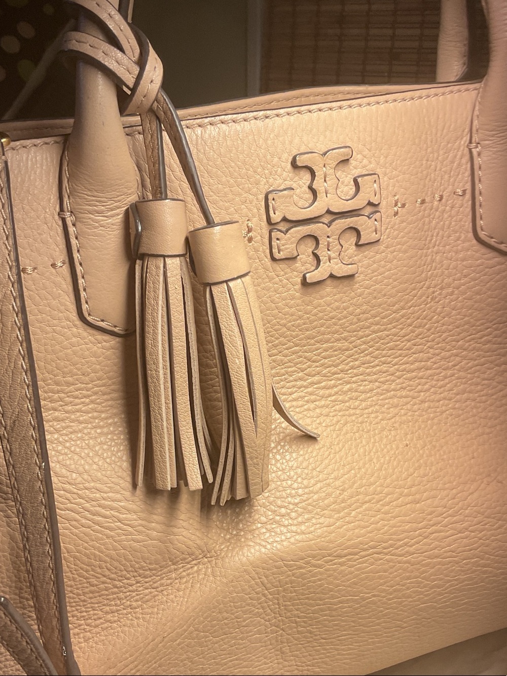 Tory Burch McGraw Pebbled Leather Tote Bag Satchel Taupe Devon Sand Crossbody - Picture 2 of 11